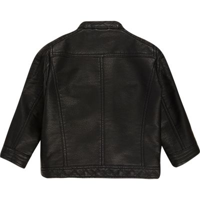 Mini boys black textured biker jacket